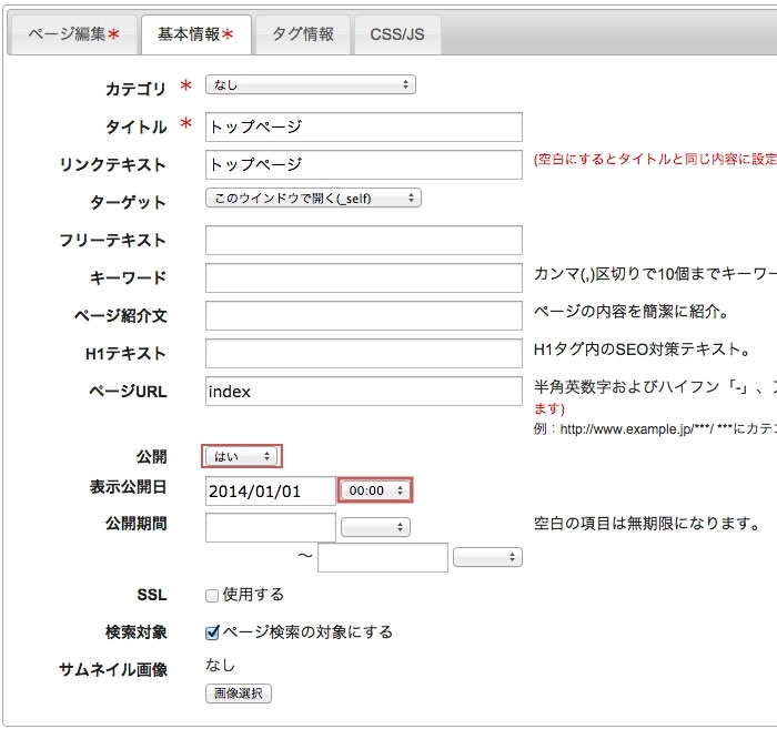 <h3 class="h302">「基本情報」から「表示公開日」の入力欄をクリックします。</h3>