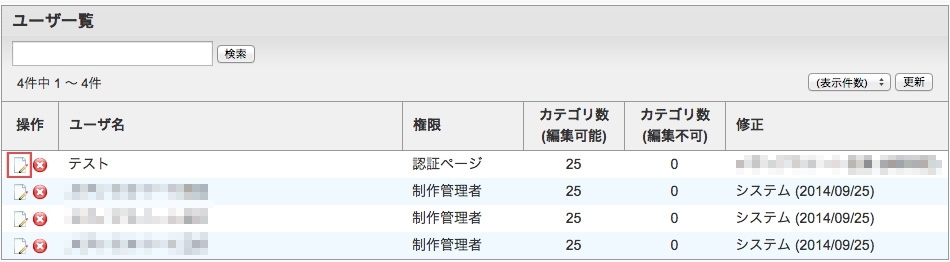 <h3 class="h302">ベーシック認証を許可したいユーザーの【編集アイコン】をクリックします。</h3>